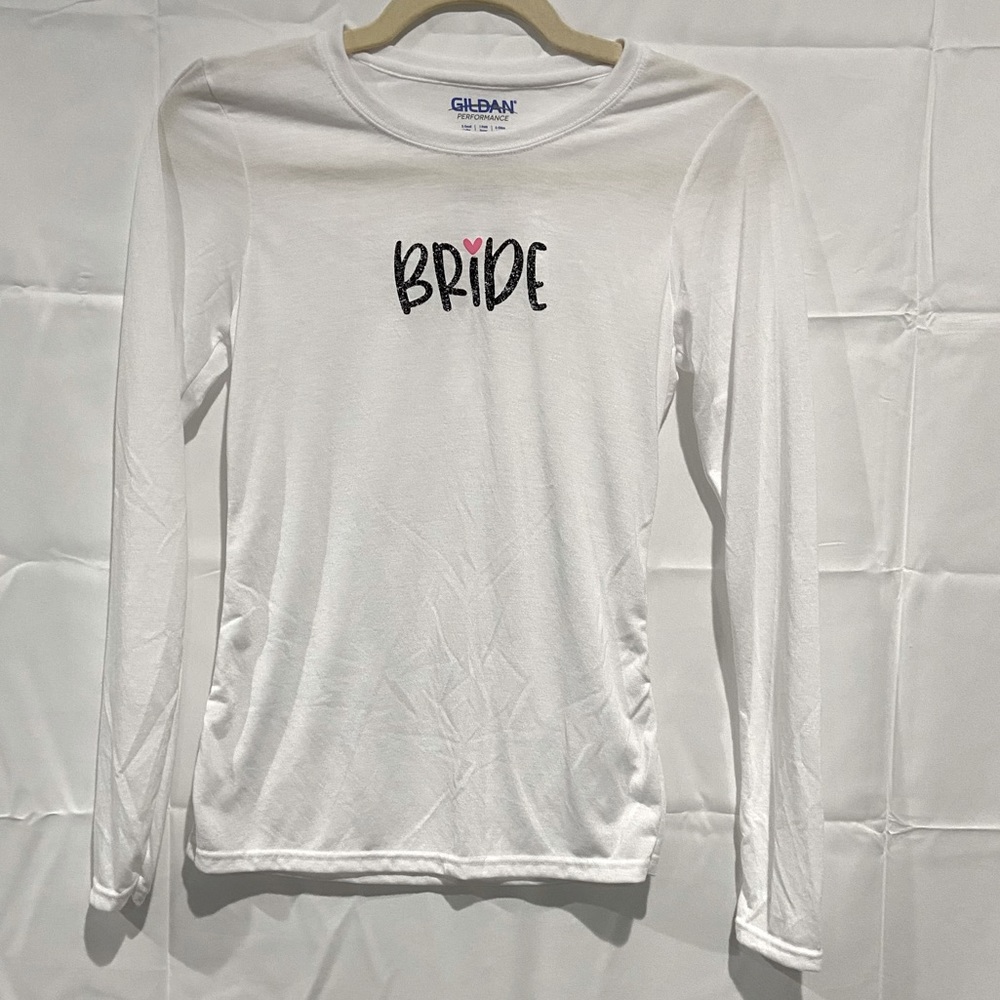 Bride long sleeve tee black glitter & pink glow in the dark color changing heart